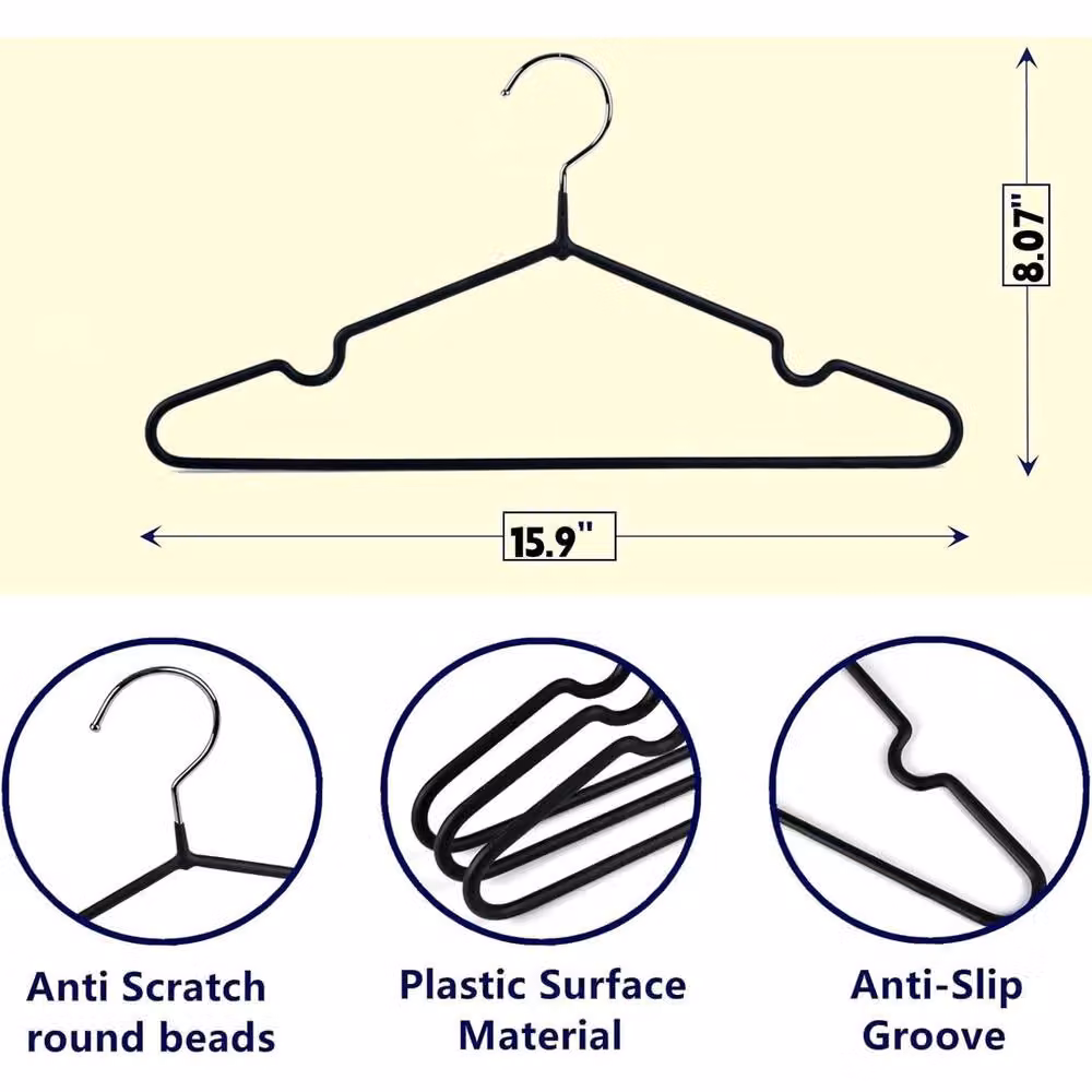 VOGREX 10 Pack Non-Slip Notched Metal Clothes Hangers in Black – 2