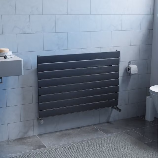 Agadon Panio Horizontal Flat Panel Designer Radiator in Anthracite Grey, W: 90 cm, H: 59.5 cm, D: 59.5 cm
