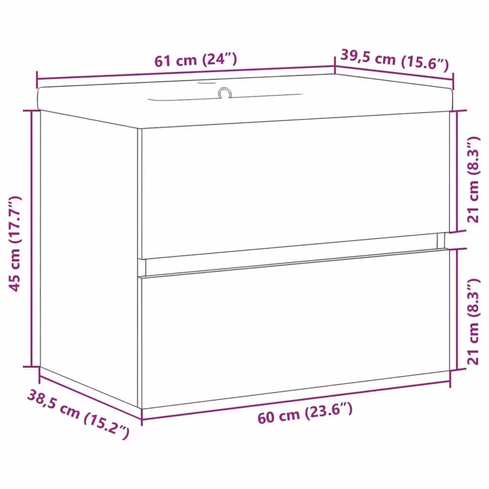 Berkfield Home 2 Piece Modern Wall Mounted Bathroom Vanity Unit Set in Grey and White, W/D/H: 60 x 38.5 x 45 cm – 3