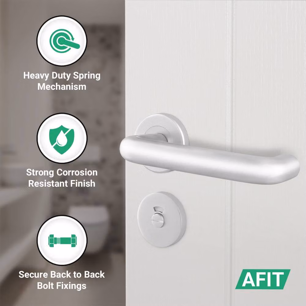 AFIT Satin Aluminium Return to Door Handles with Bath Lock in Silver, 150 x 150 mm – 2