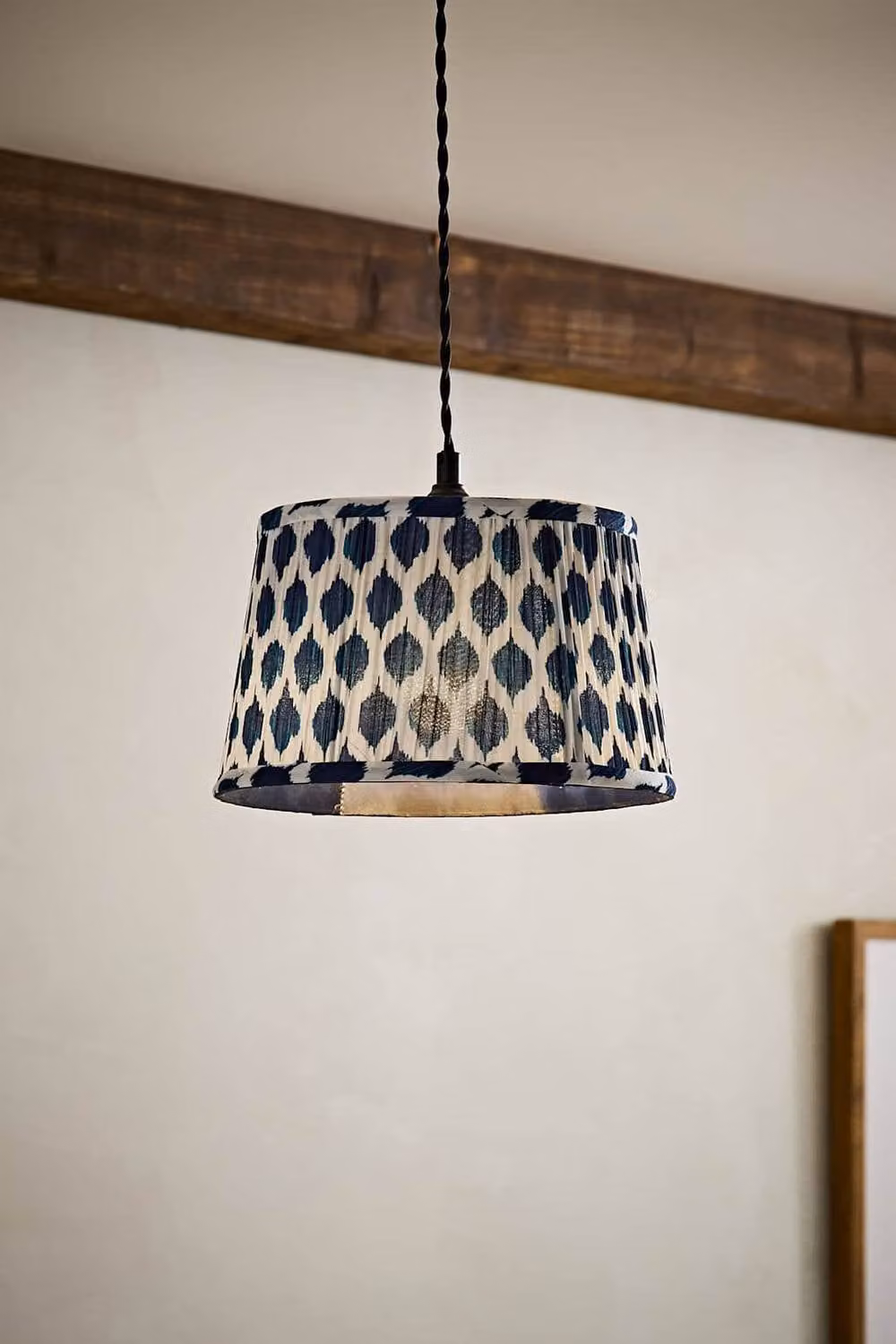 ValueLights Elijah Blue Ikat Pleated Fabric Tapered Lamp Shade with LED Bulb, Diameter: 25 cm – 1