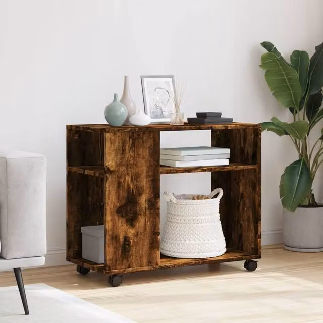 Berkfield Home Side Table with Wheels in Smoked Oak Brown, W/D/H: 70 x 35 x 60 cm – 1