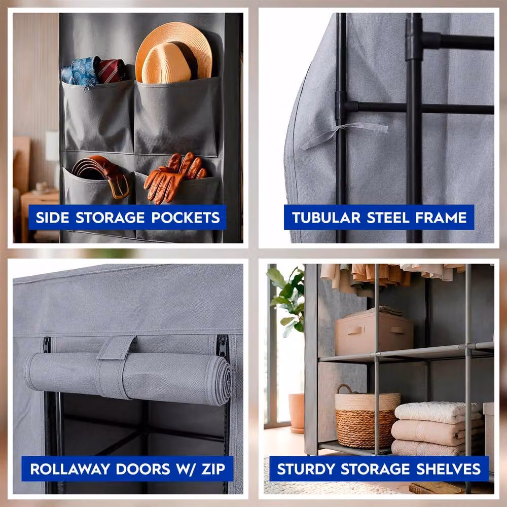 Harbour Housewares Portable Fabric Wardrobe in Grey, W/D/H: 130 x 45 x 167 cm – 3