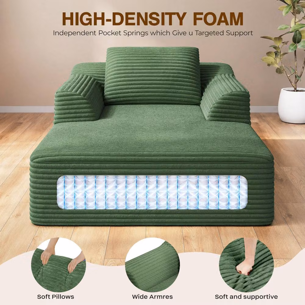 Dprodo Modular High Density Foam Chaise Lounge Sofa in Green Striped – 7