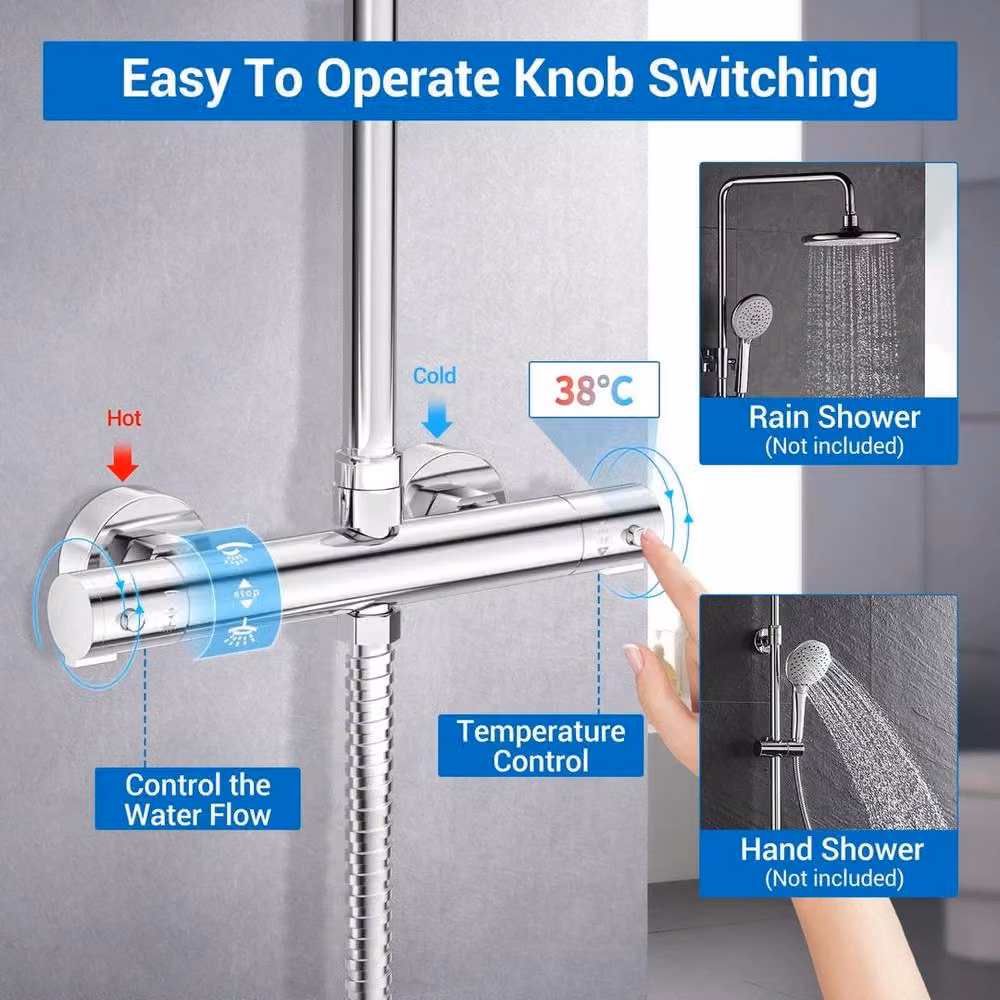 FLAVORA Chrome Twin Outlet Thermostatic Shower Valve in Silver – 3