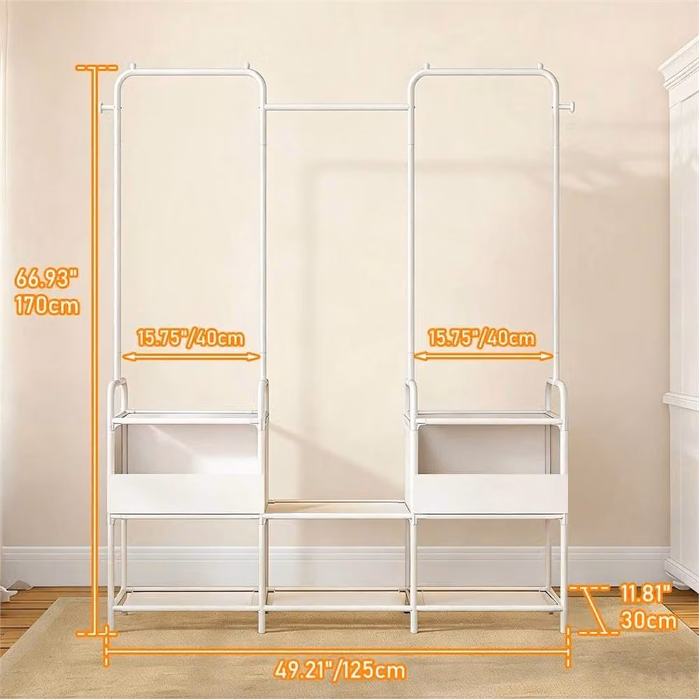 Nordara White Heavy Duty Metal Clothes Rail and Open Wardrobe with Matt Finish – 2