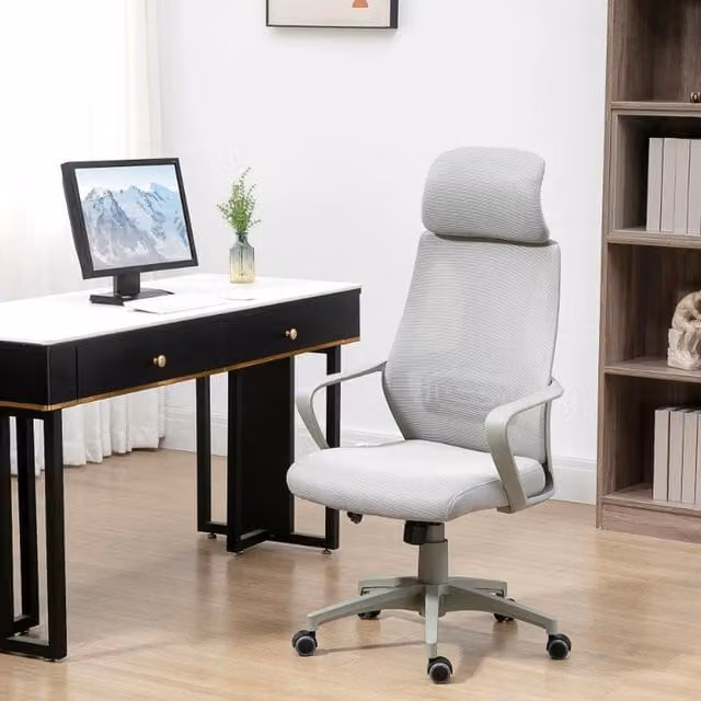 Chilli Seating Brent Grey Fabric Executive Swivel Office Chair with Headrest and Armrests