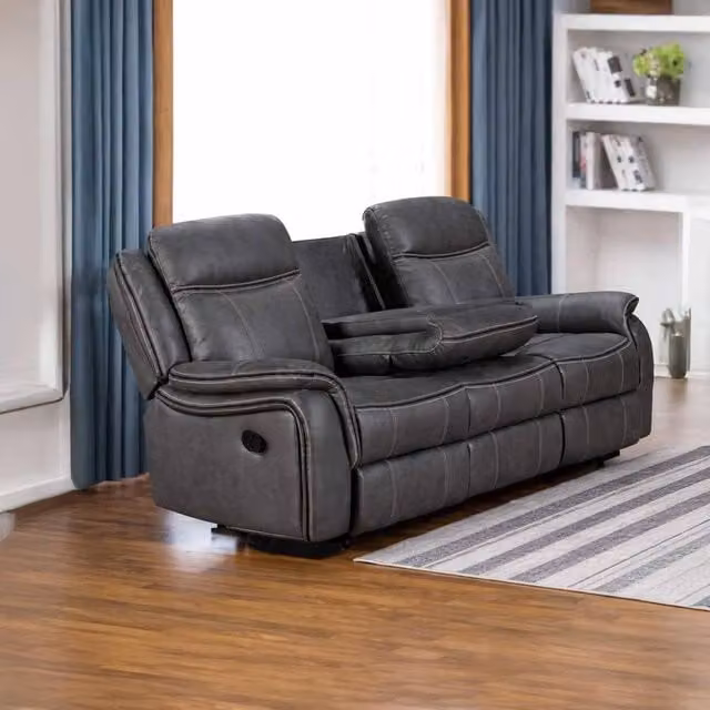 Furnishings For Less UK Tara 3 Seater Manual Reclining Sofa in Grey Leather Look