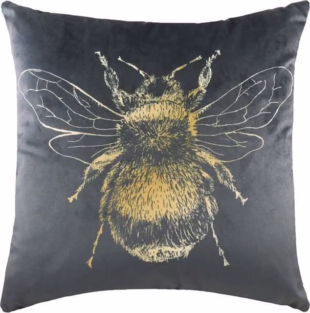 Make it a Home Gold Bee Rectangular Velvet Cushion in Grey, Width: 43 cm