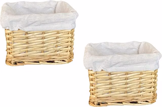 Topfurnishing Small Open Weave Rattan Storage Basket with Lining in Brown and Beige, W/D/H: 22 x 14 x 14 cm