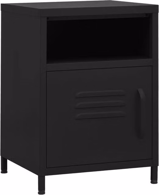Berkfield Home Set of 2 Modern Black Matt Steel Nightstands with Media Compartments and Integrated Lighting, W/D/H: 35 x 35 x 51 cm – 1