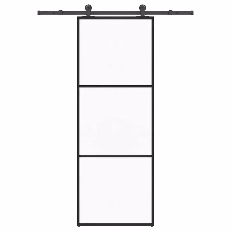Berkfield Home Sliding Door with Hardware Set, Black ESG Glass and Aluminium, W: 76 cm, H: 205 cm