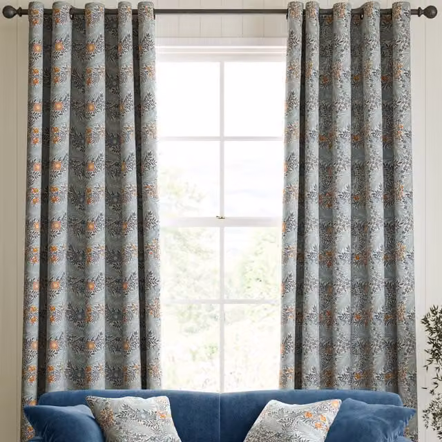 William Morris At Home Larkspur Made to Measure Blackout Eyelet Curtains in Blue Floral Cotton