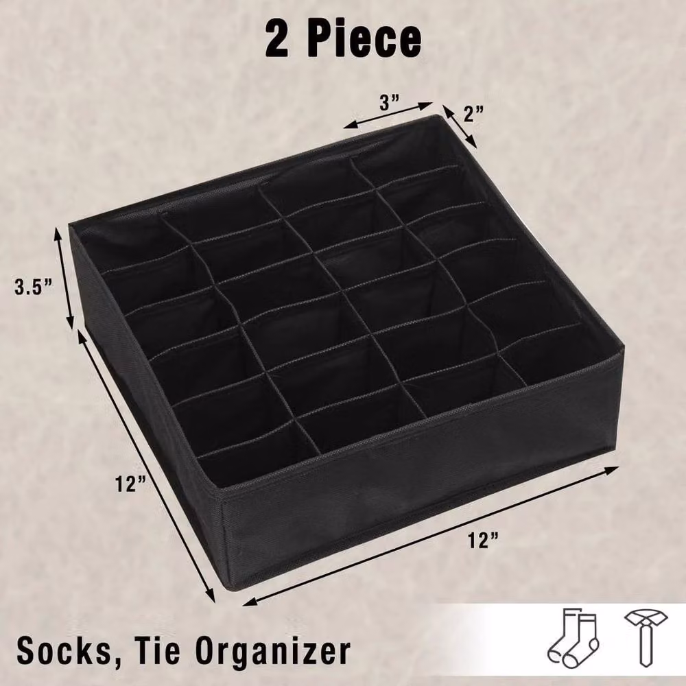 KORVIXA 2x Foldable Organiser Drawer Storage Boxes in Black, W/D/H: 90 x 90 x 90 cm – 2