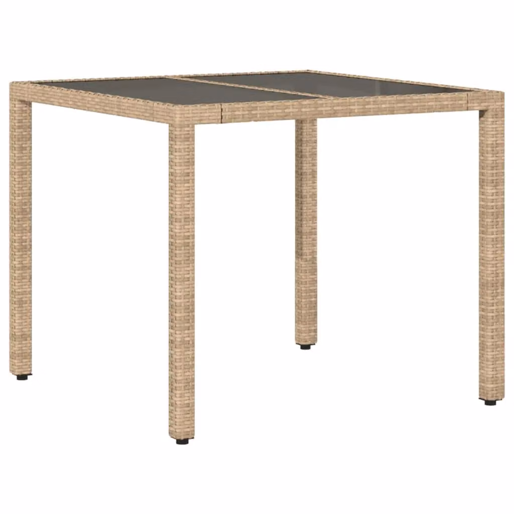 Berkfield Home Modern Poly Rattan Garden Table with Glass Top, Beige, W/D/H: 90 x 90 x 75 cm – 2