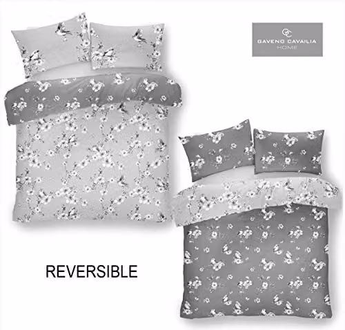 Gaveno Cavailia Double Floral Duvet Cover and Pillowcase Set, Grey Polycotton, 140 x 200 cm – 2