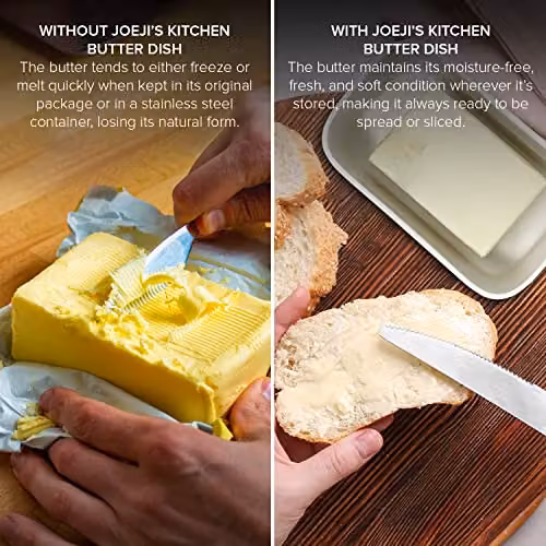 Joeji's Kitchen Airtight Ceramic Butter Dish with Bamboo Lid and Silicone Water Seal in White – 2