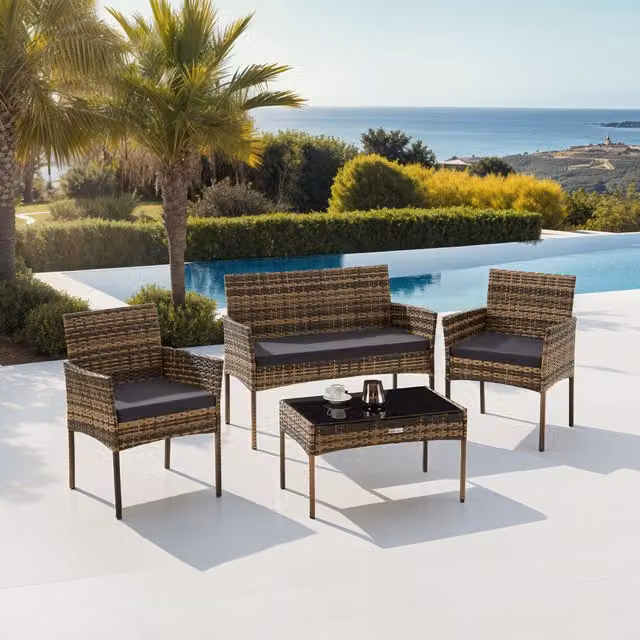 tectake Modern Rattan Garden Furniture Set in Grey and Brown
