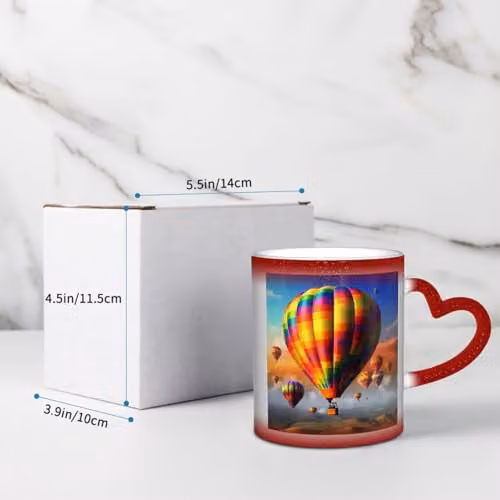 Oudrspo Hot Air Balloons Heat Sensitive Colour Changing Ceramic Coffee Mug, Red and Multicolour, 355 ml – 3