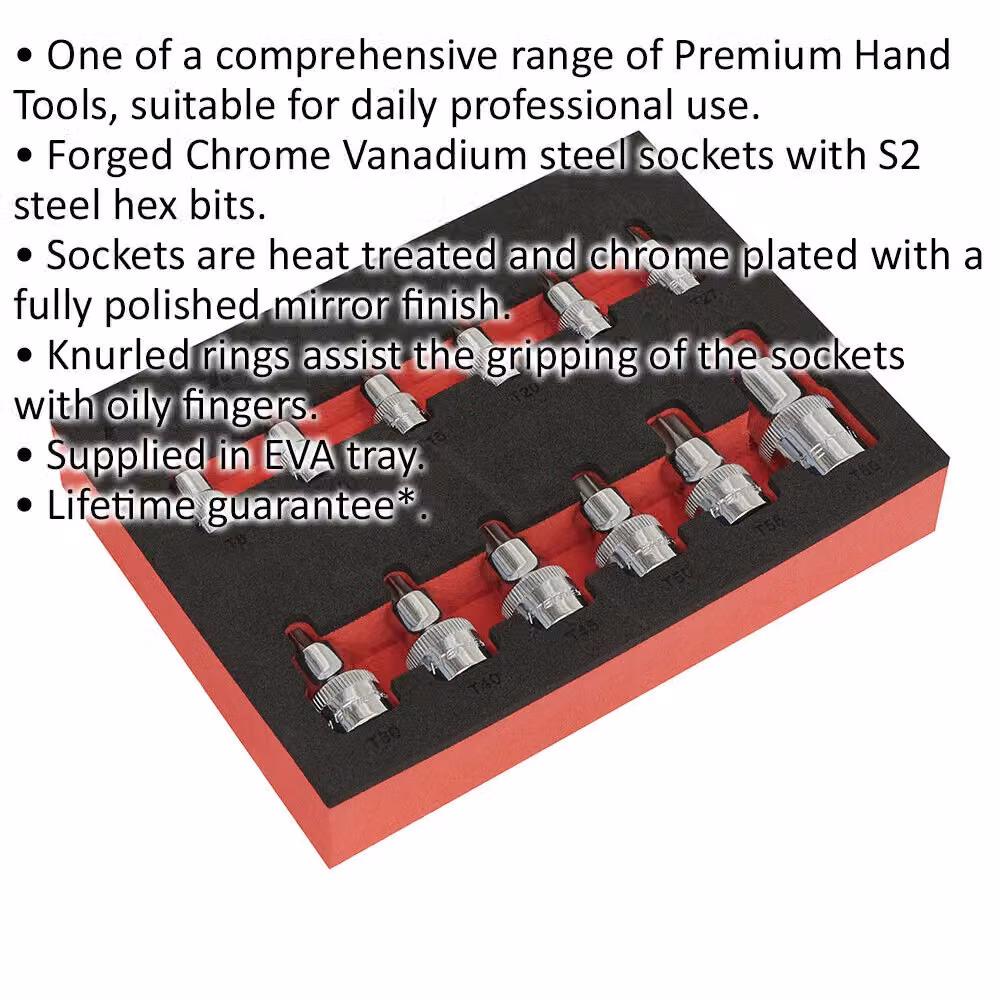 Loops 12pc TRX Star STUBBY Socket Bit Set in Silver and Multicolour Chrome Vanadium Steel with 1/4 inch, 3/8 inch and 1/2 inch Square Drive – 2