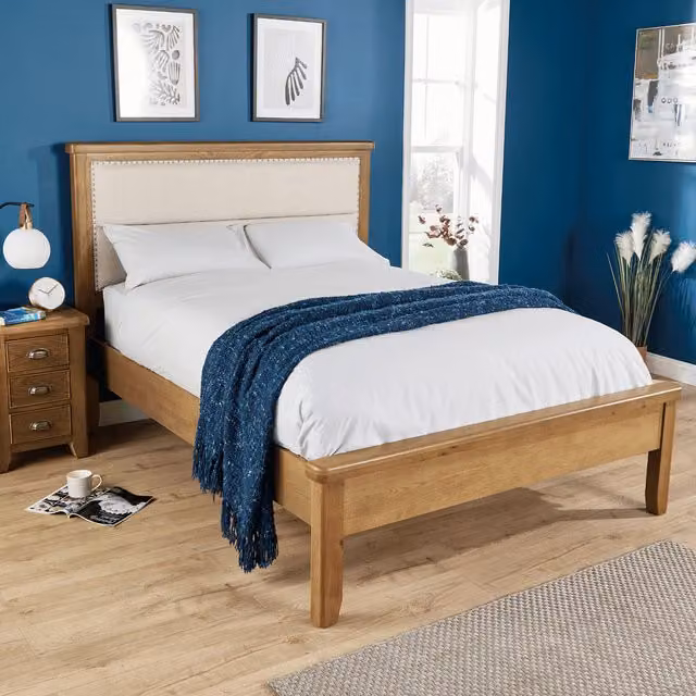 Home Source Holcombe Double Bed Frame in Smoked Oak Solid Wood