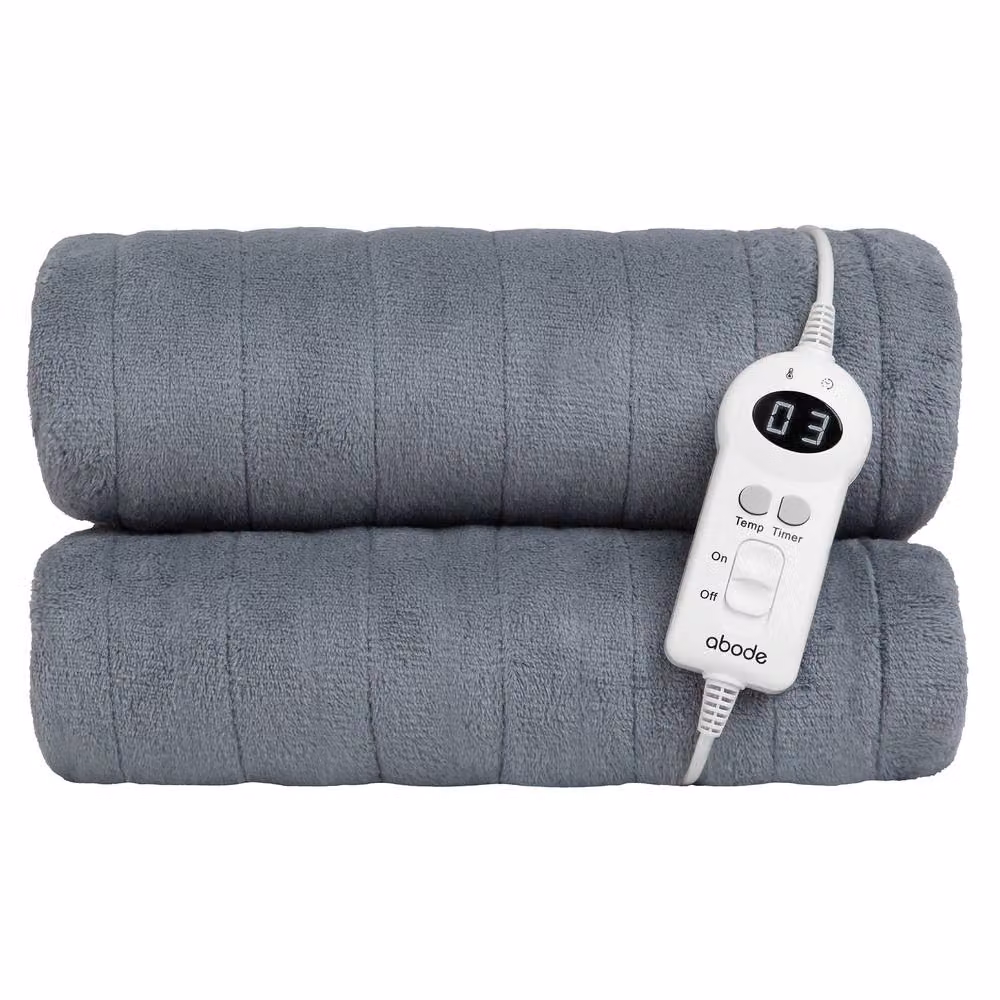 Abode Grey Microfleece Electric Heated Throw with 9 Heat Settings and Auto Shut-off – 7