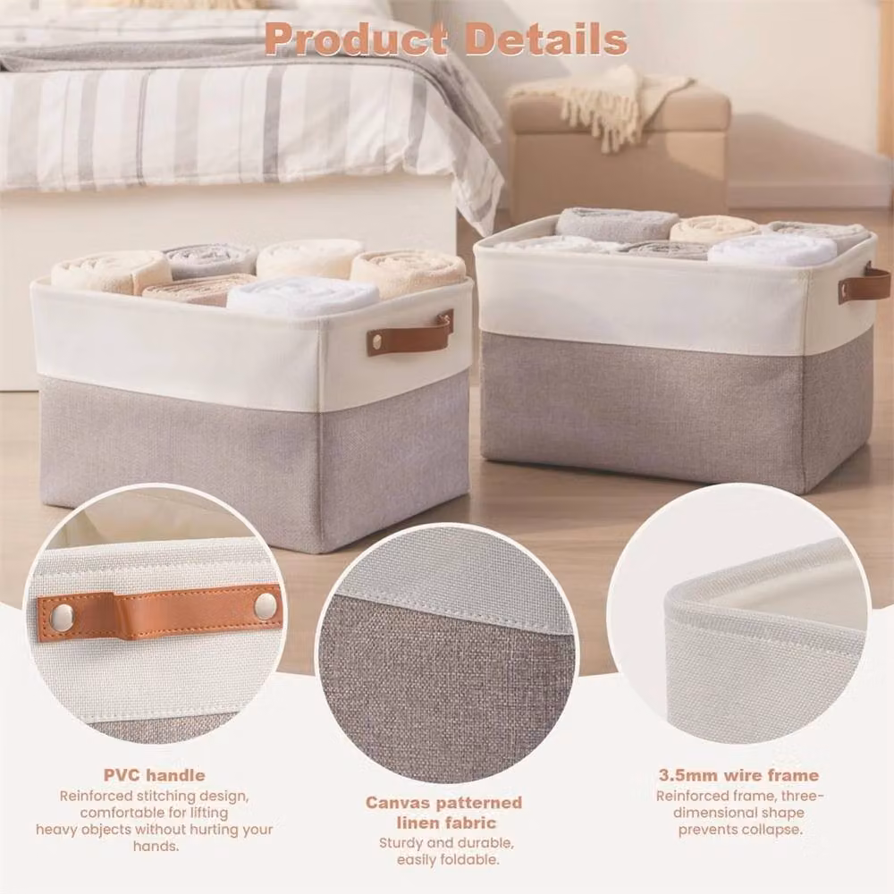Nordara 4-Pack Foldable Fabric Storage Baskets with Handles, Grey – 2
