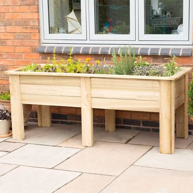 Forest Garden Large Wooden Raised Bed Kitchen Garden Planter, Brown, W/D/H: 180 x 55 x 29 cm – 1