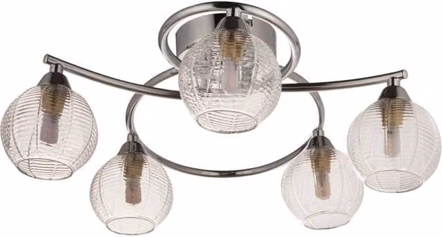 First Choice Lighting Tatton 5 Light Flush Ceiling Light in Chrome and Transparent Glass
