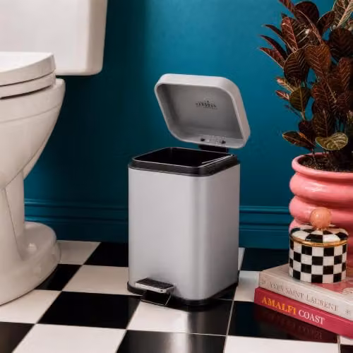 Harbour Housewares 3L Square Stainless Steel Pedal Bin with Removable Inner Bucket in Grey – 2