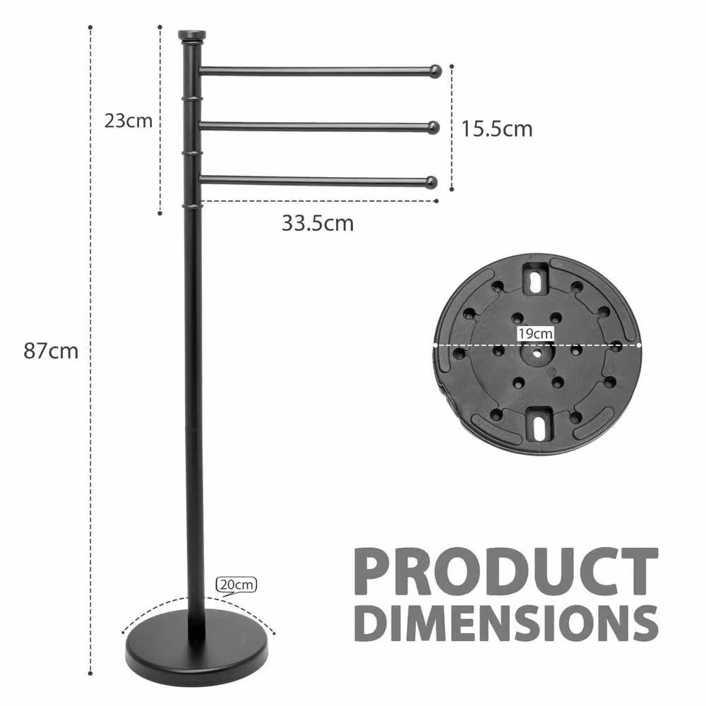 PAWNORA Freestanding Metal Towel Holder Rail Rack in Black – 2