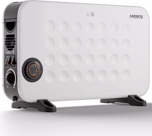 AREBOS 2000W White Metal Freestanding Convector Heater with Timer, Thermostat and Overheat Protection