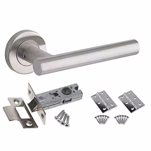 Golden Grace Brushed Silver Stainless Steel Straight T-Bar Door Handle Pack, 3 Sets, 51mm Diameter