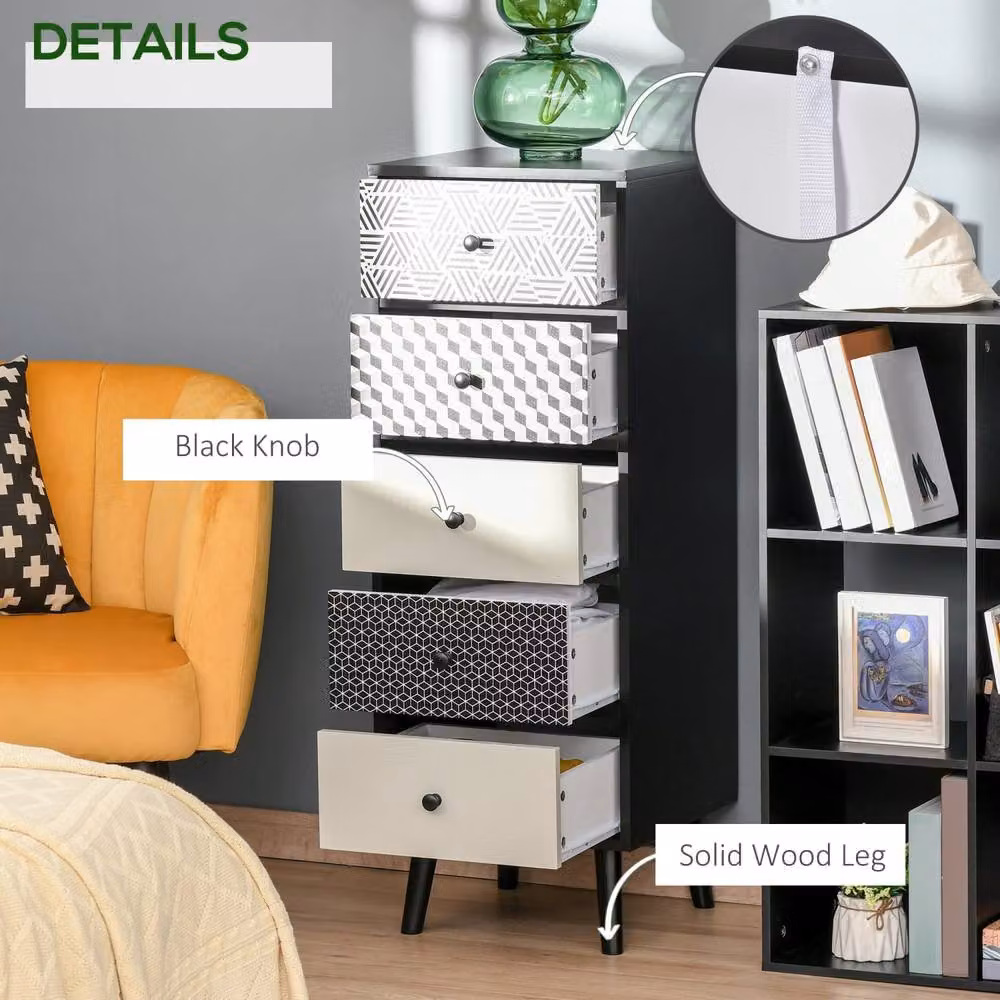Wyld Haus Rerora Scandi Monochrome 5 Drawer Chest in Black and Grey – 5