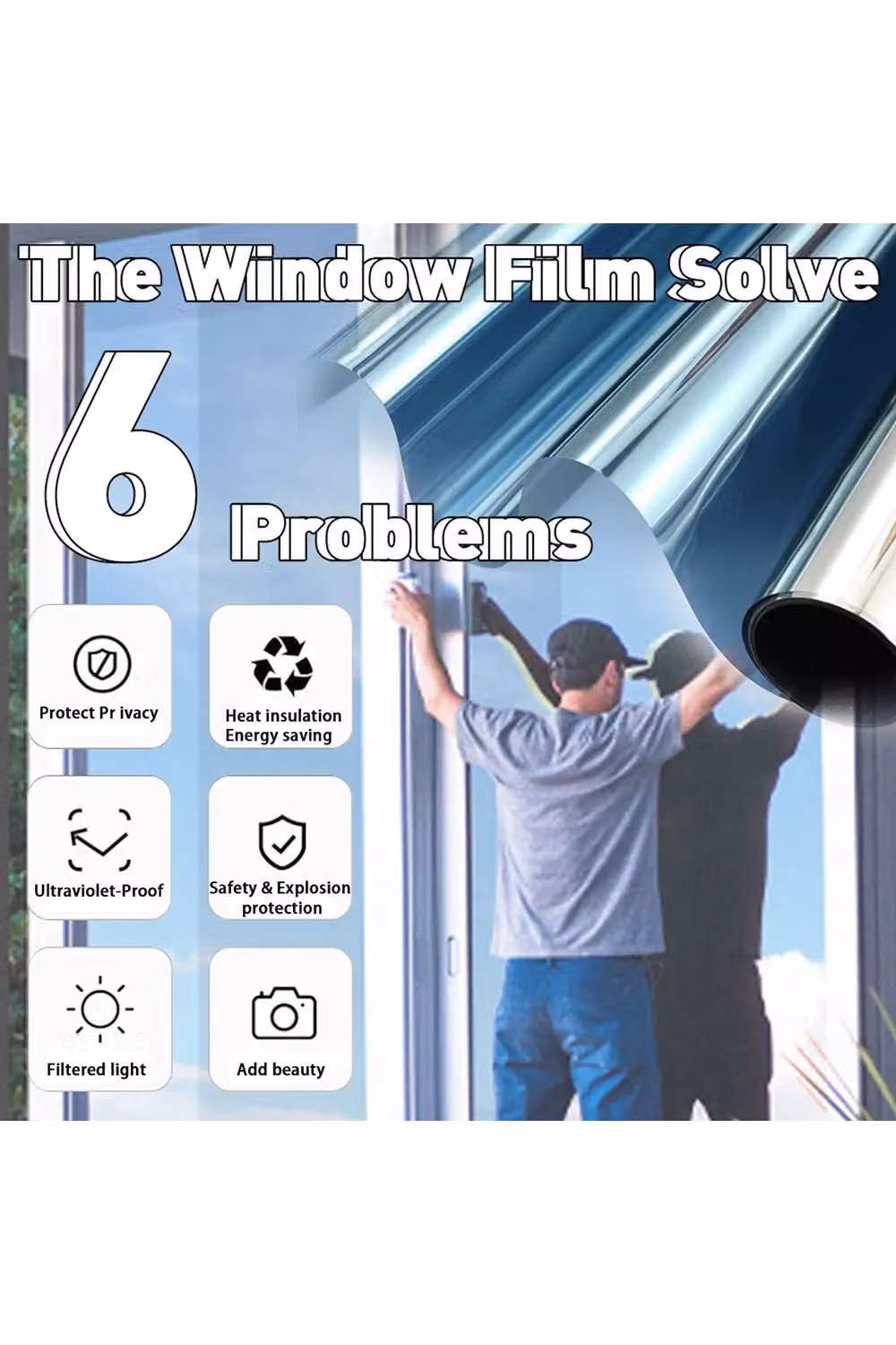 Living and Home Silver Self-Adhesive One Way Privacy Mirror Window Film, W: 0.5 m x H: 1 m – 3