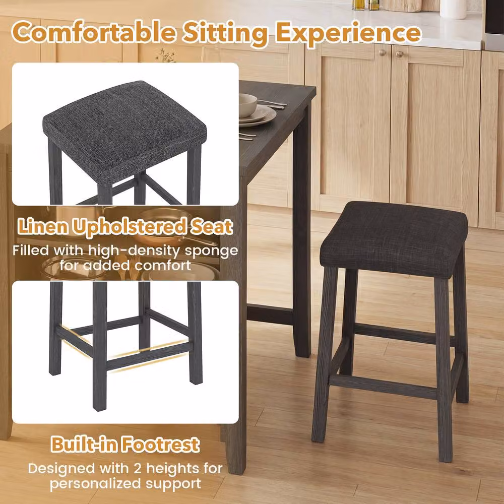 Costway 3-Piece Bar Table Set with 2 Stools and Power Outlet in Black – 4