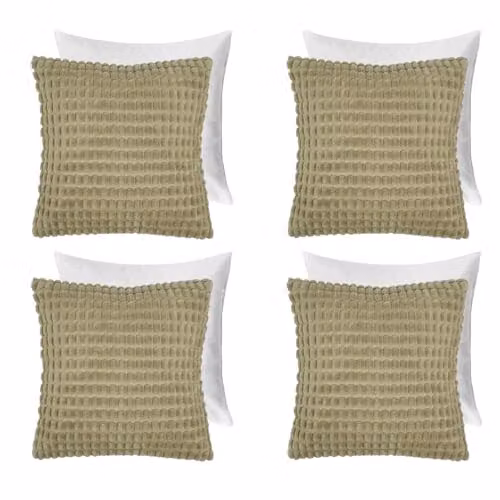 OHS 4 Pack Bobble Textured Filled Cushions with Removable Covers, Green, W/D/H: 45 x 45 x 45 cm – 1
