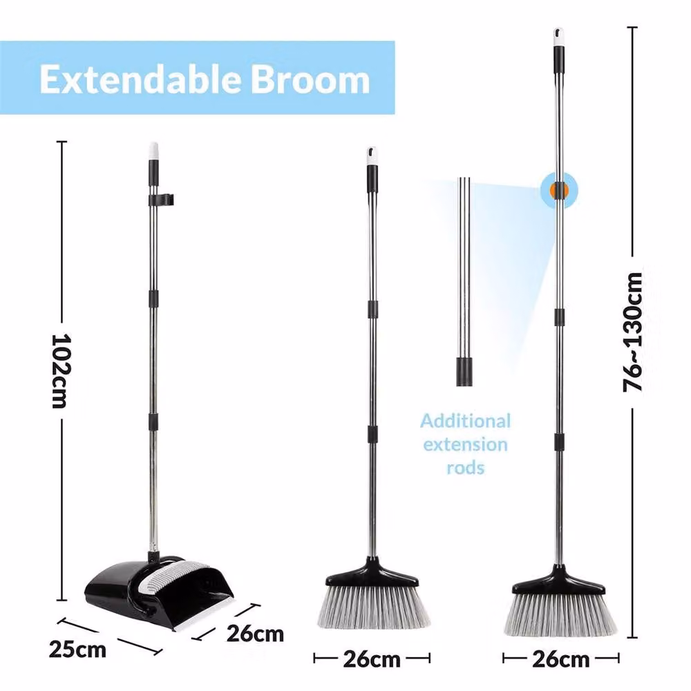 PAWNORA Black and Grey Long Handled Dustpan and Brush Set with Telescopic Handle – 2