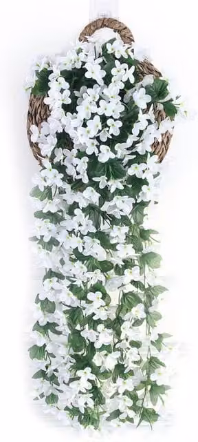 Livingandhome Artificial Hanging White Violet Floral Decoration
