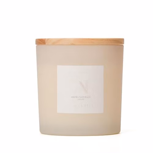 Aroma Naturals Vanilla Bean Frosted Scented Candle in a White Transparent Glass Jar, 360g