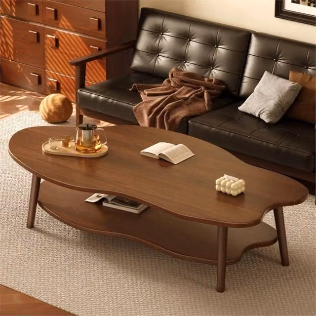 FLAVORA Modern 2-Tier Brown Oval Coffee Table with Rounded Edges – 1