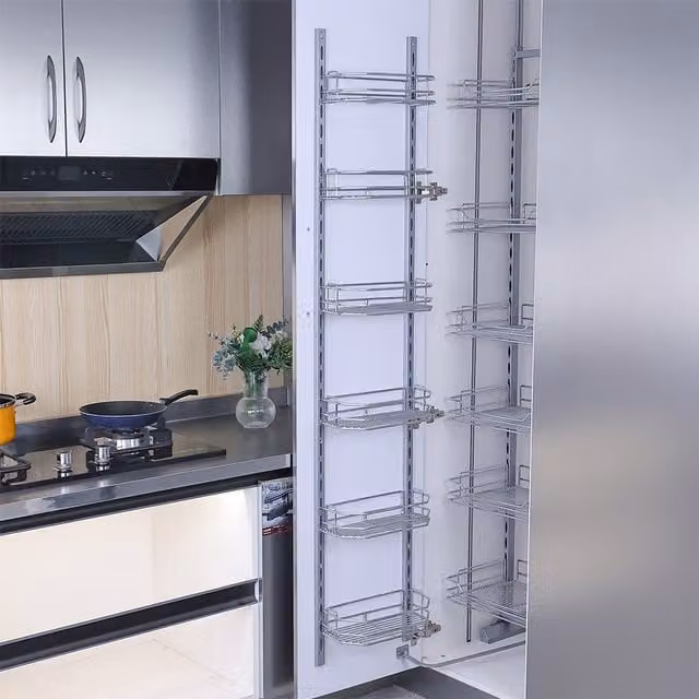 Livingandhome Silver Metal Wall Mounted Kitchen Storage Baskets with Support