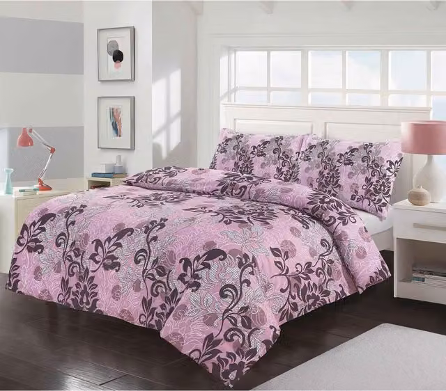 HomeSpace Direct Amelia Floral Duvet Cover Set, Purple, 200 x 200 cm