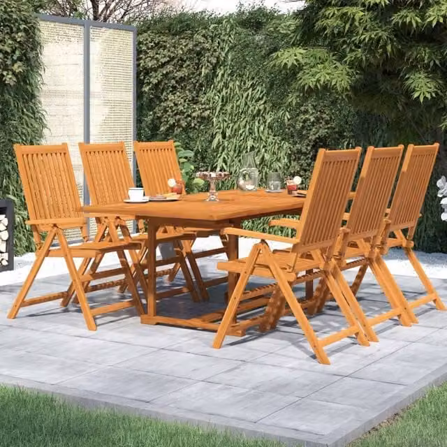 Berkfield Home 7 Piece Acacia Wood Garden Dining Set in Brown – 1