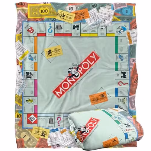 Hasbro Monopoly Super Soft Fleece Throw Blanket, Multicolour, W/D/H: 152 x 127 cm