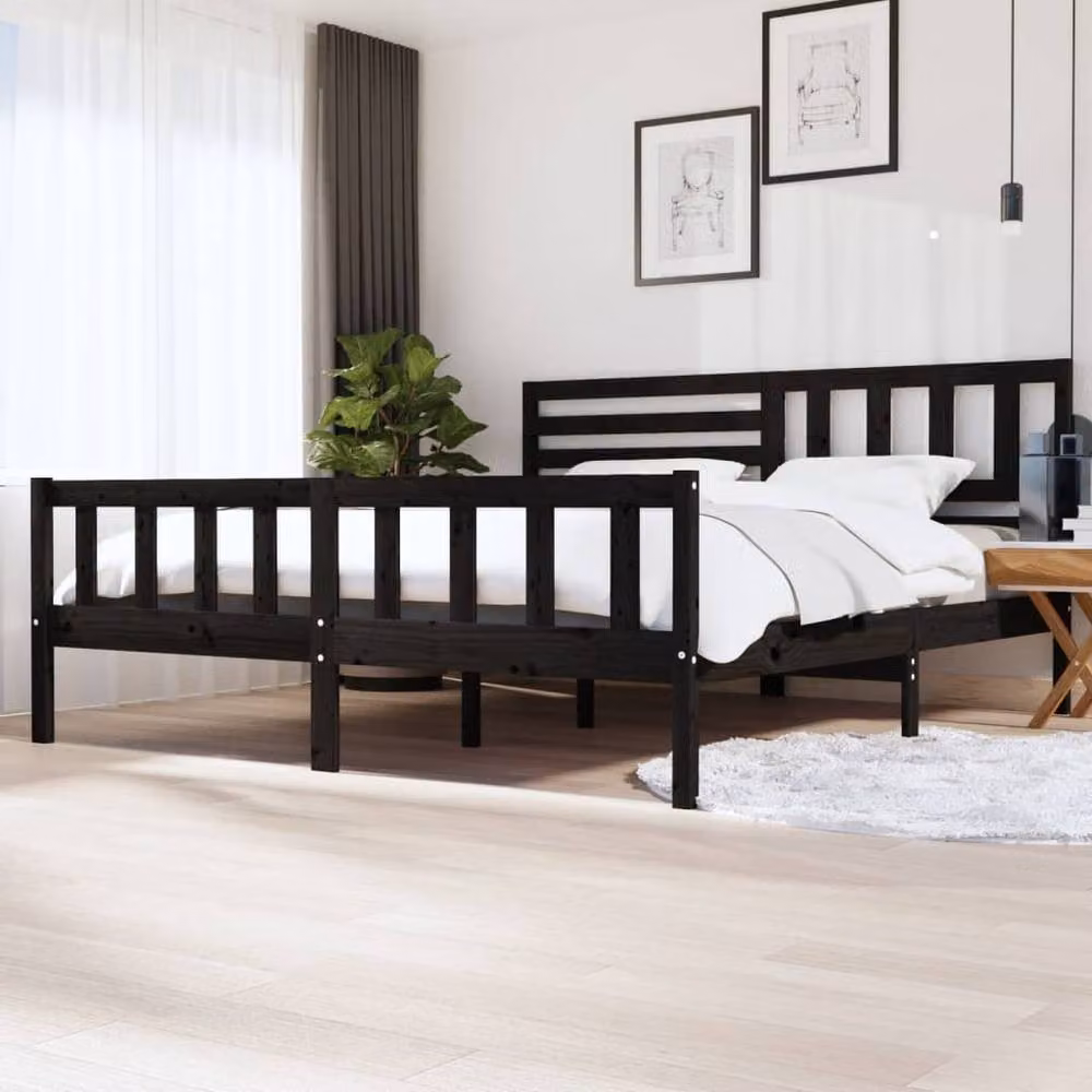 Berkfield Home Black Solid Pine Wood Bed Frame W/D/H: 200 x 200 x 70 cm – 2