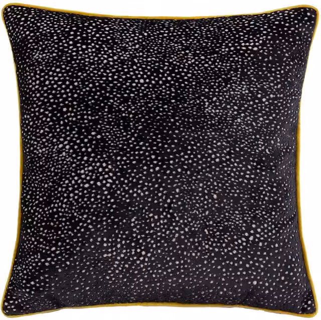 Paoletti Estelle Square Dotted Velvet Cushion in Black and Gold, W/D/H: 45 x 45 x 45 cm