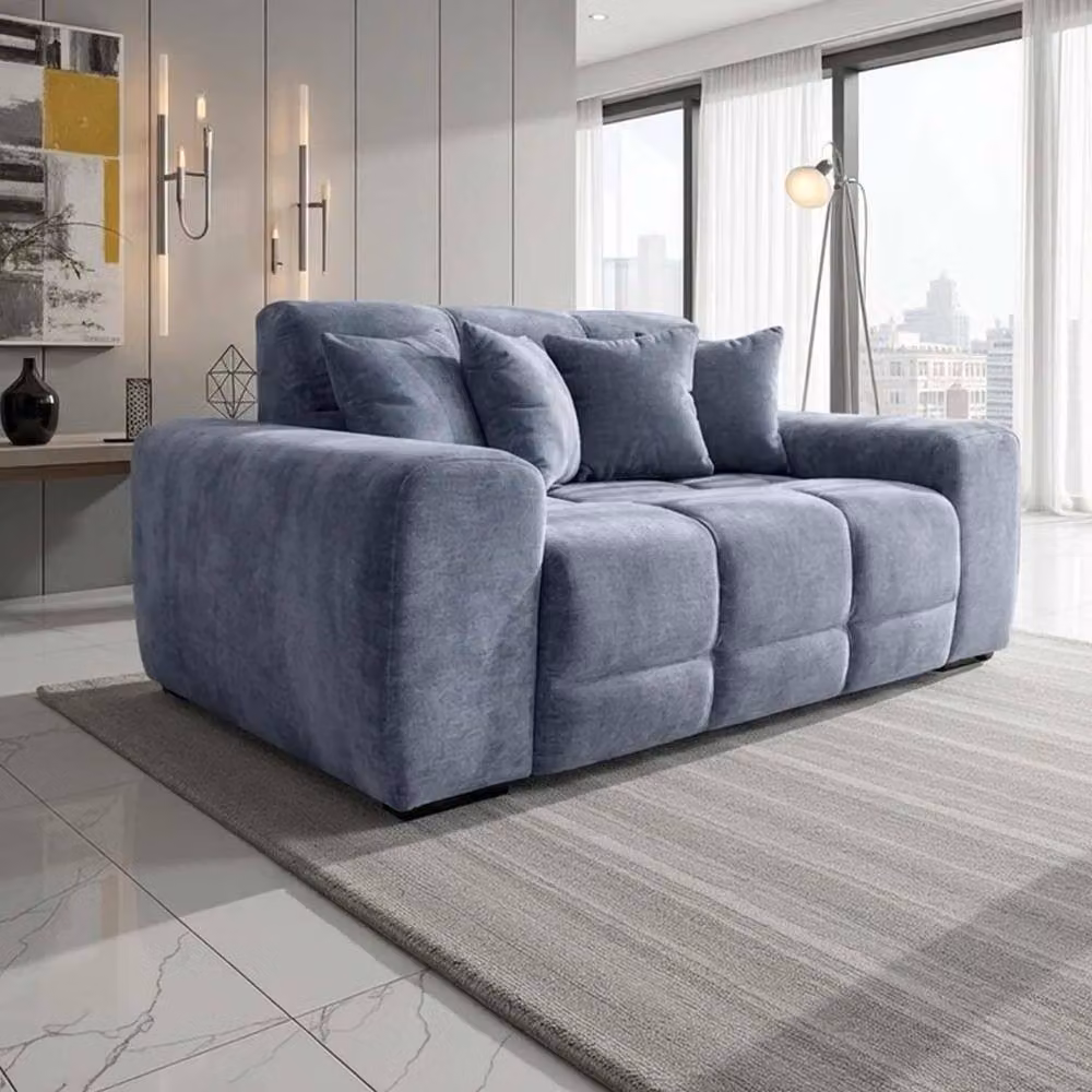 Furnishings For Less UK Jenson Grey 2 Seater Plush Velvet Sofa with Deep Seats and Scatter Cushions W/D/H: 175 x 105 x 90 cm – 2