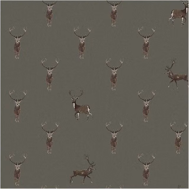 Sophie Allport Highland Stag Charcoal Animal Print Wallpaper in Grey and Anthracite, Width: 52 cm, Length: 1000 cm