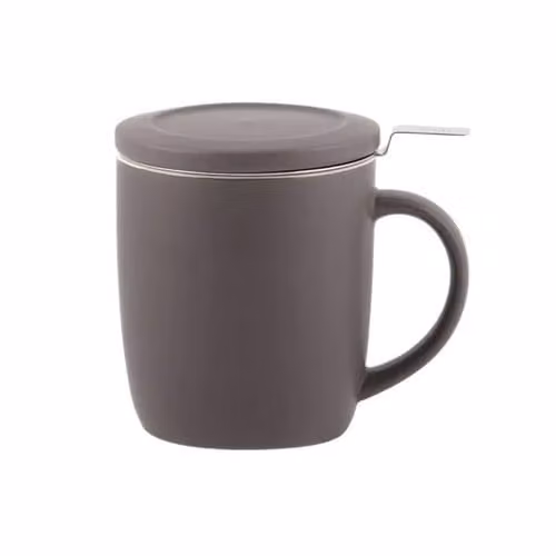 GM Garden and Home Stoneware Brewmug with Lid in Black, W: 9 cm, D: 9 cm, H: 11 cm